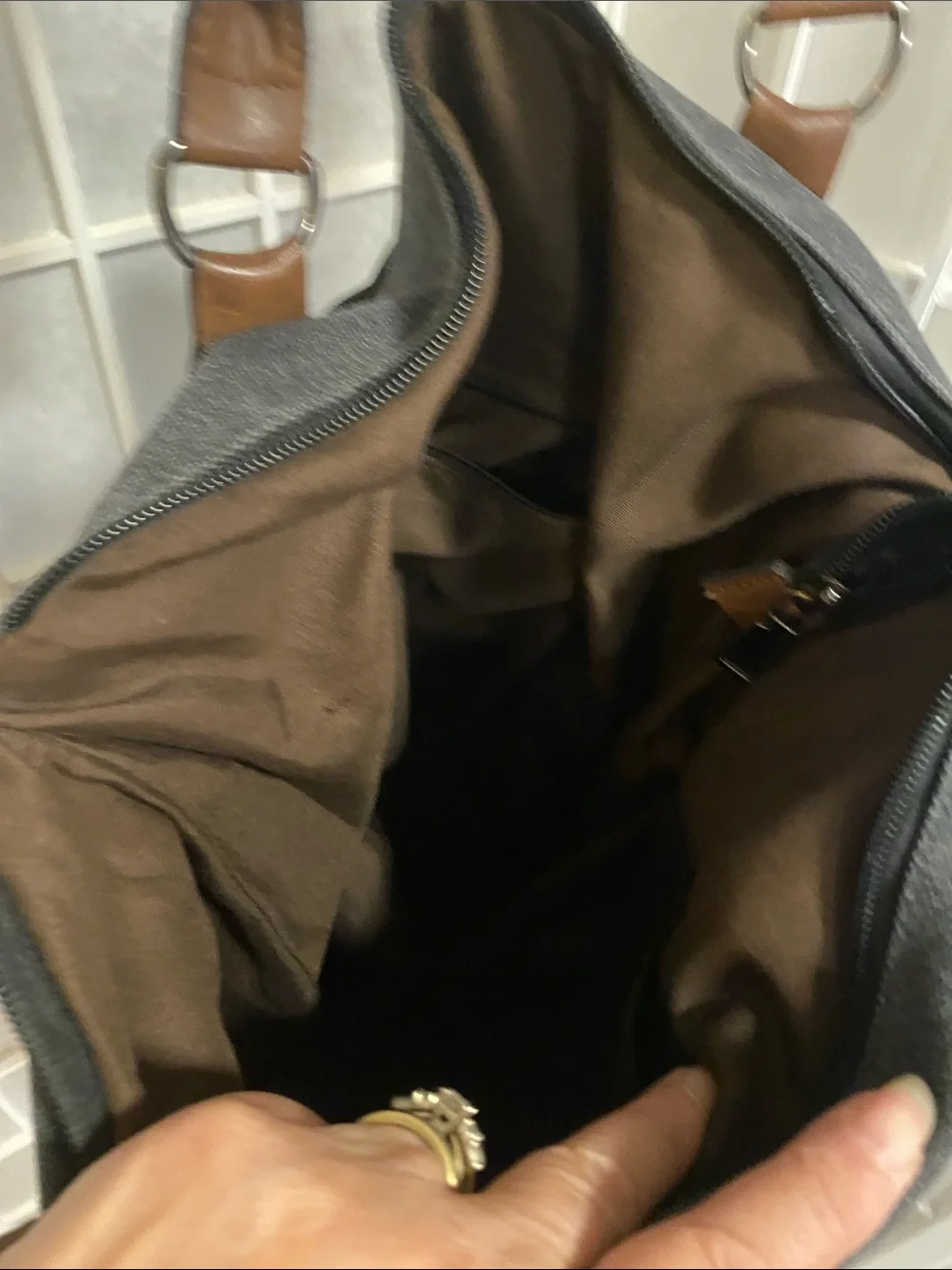 Paris Stamp light black Canvas Tote with Brown Handles and shoulder strap